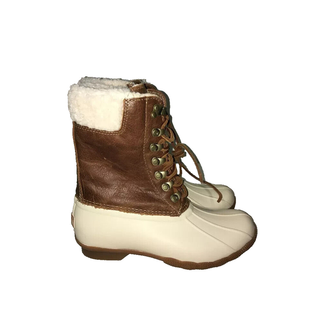 NEW SPERRY WOMEN'S SALTWATER TALL LEATHER COZY IVORY DUCK/RAIN BOOTS 6